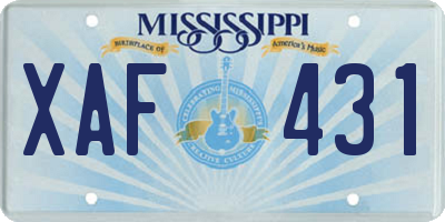 MS license plate XAF431