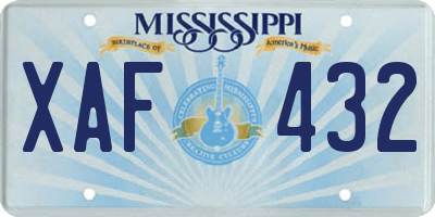 MS license plate XAF432