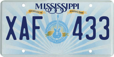 MS license plate XAF433