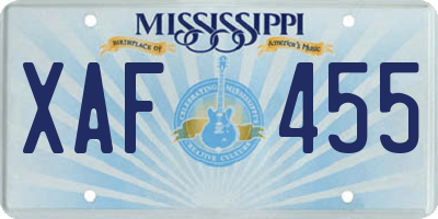MS license plate XAF455