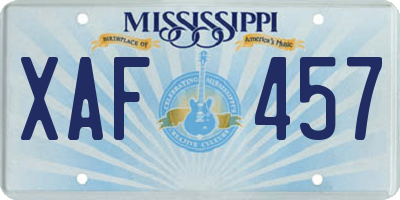 MS license plate XAF457