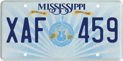 MS license plate XAF459