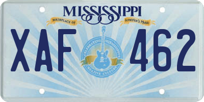 MS license plate XAF462