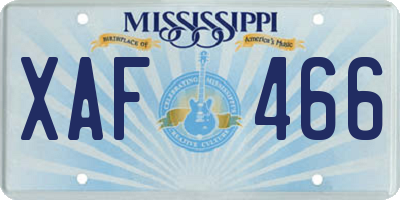 MS license plate XAF466