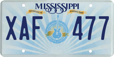 MS license plate XAF477