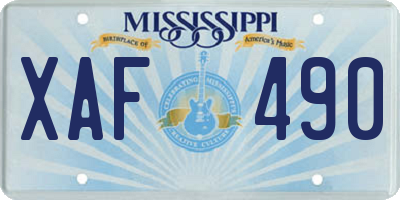 MS license plate XAF490