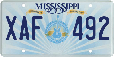 MS license plate XAF492