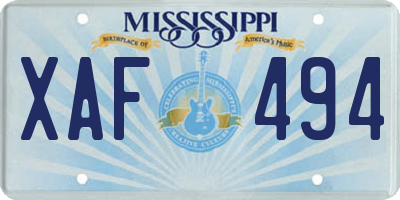 MS license plate XAF494