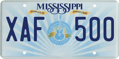 MS license plate XAF500
