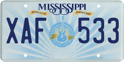 MS license plate XAF533