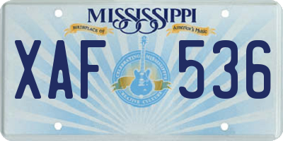 MS license plate XAF536