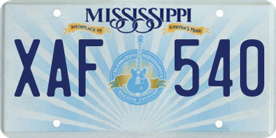 MS license plate XAF540