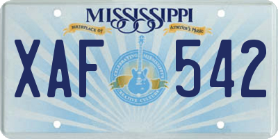 MS license plate XAF542