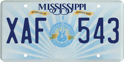 MS license plate XAF543