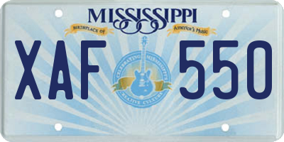MS license plate XAF550