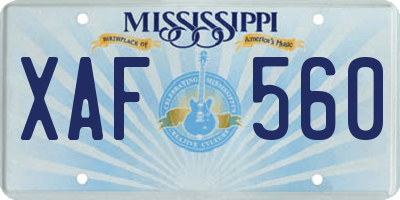 MS license plate XAF560