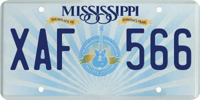 MS license plate XAF566