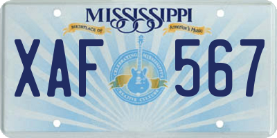 MS license plate XAF567
