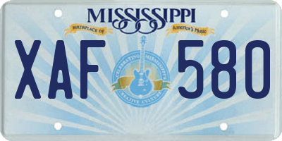 MS license plate XAF580