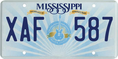 MS license plate XAF587