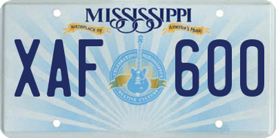 MS license plate XAF600