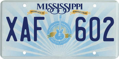 MS license plate XAF602