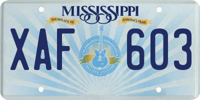 MS license plate XAF603