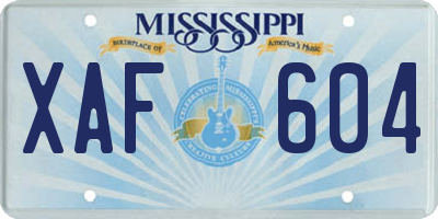 MS license plate XAF604