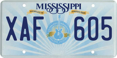 MS license plate XAF605