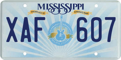 MS license plate XAF607