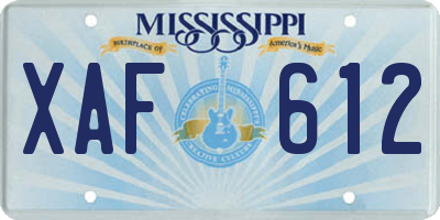 MS license plate XAF612