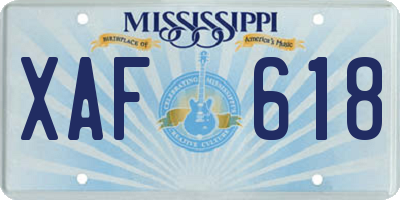 MS license plate XAF618