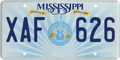 MS license plate XAF626