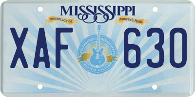 MS license plate XAF630