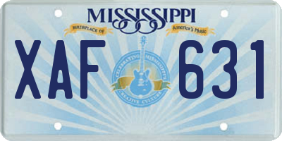 MS license plate XAF631