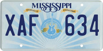 MS license plate XAF634