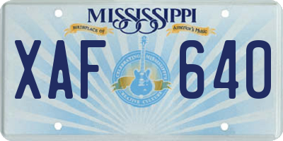 MS license plate XAF640