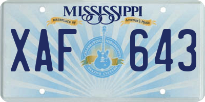 MS license plate XAF643
