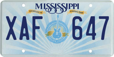 MS license plate XAF647