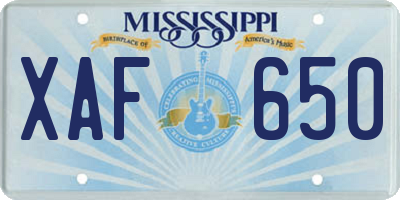 MS license plate XAF650