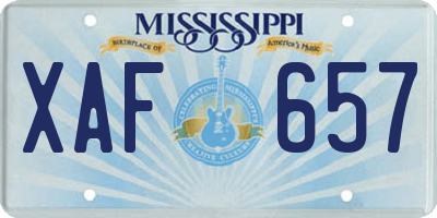 MS license plate XAF657