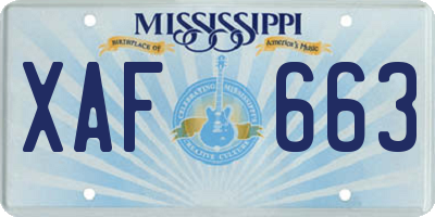 MS license plate XAF663