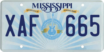 MS license plate XAF665
