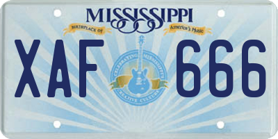 MS license plate XAF666
