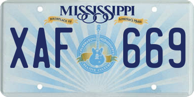 MS license plate XAF669