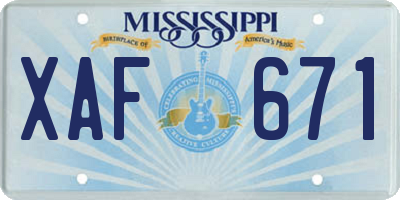 MS license plate XAF671
