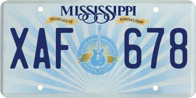 MS license plate XAF678