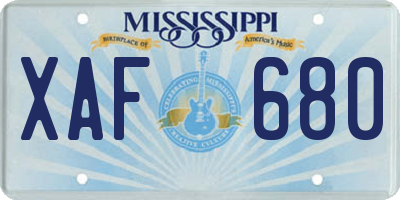 MS license plate XAF680