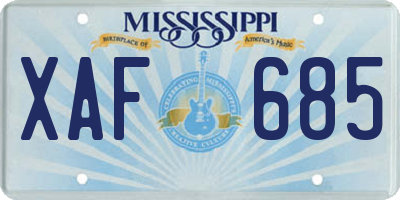 MS license plate XAF685