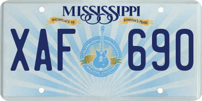 MS license plate XAF690